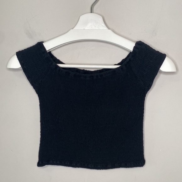 Brandy Melville Black Elasticated Ruched Off Shoulder Crop Top - Picture 8 of 11